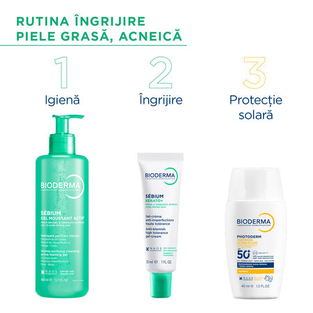 Gel spumant activ pentru piele mixta, grasa si predispusa la acnee Sebium, 400 ml, Bioderma 718410