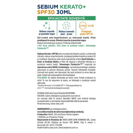 Crema anti-imperfectiuni cu SFP 30 Sebium Kerato+, 30 ml, Bioderma 718398
