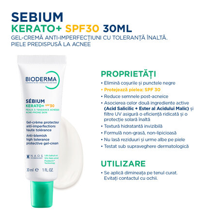 Crema anti-imperfectiuni cu SFP 30 Sebium Kerato+, 30 ml, Bioderma 718389