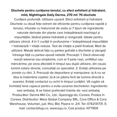Dischete cu efect exfoliant si hidratant, Daily Derma, 70 bucati, Nightingale 718509