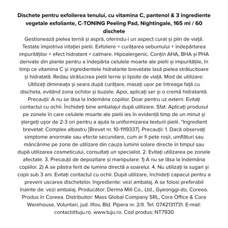 Dischete pentru exfolierea tenului cu vitamina C pantenol si ingrediente vegetale, C-Toning, 60 bucati, Nightingale 718623