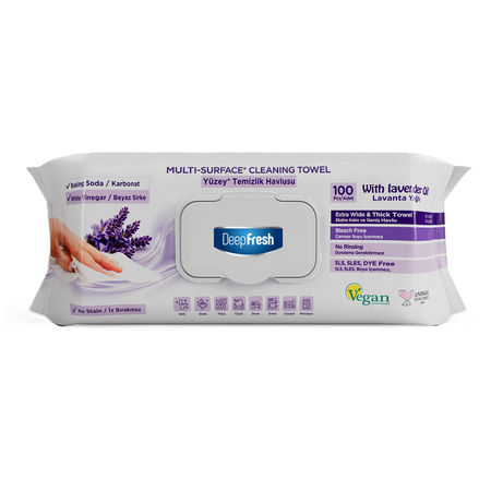 Servetele umede multisuprafete cu bicarbonat Lavanda, 100 bucati, Deep Fresh