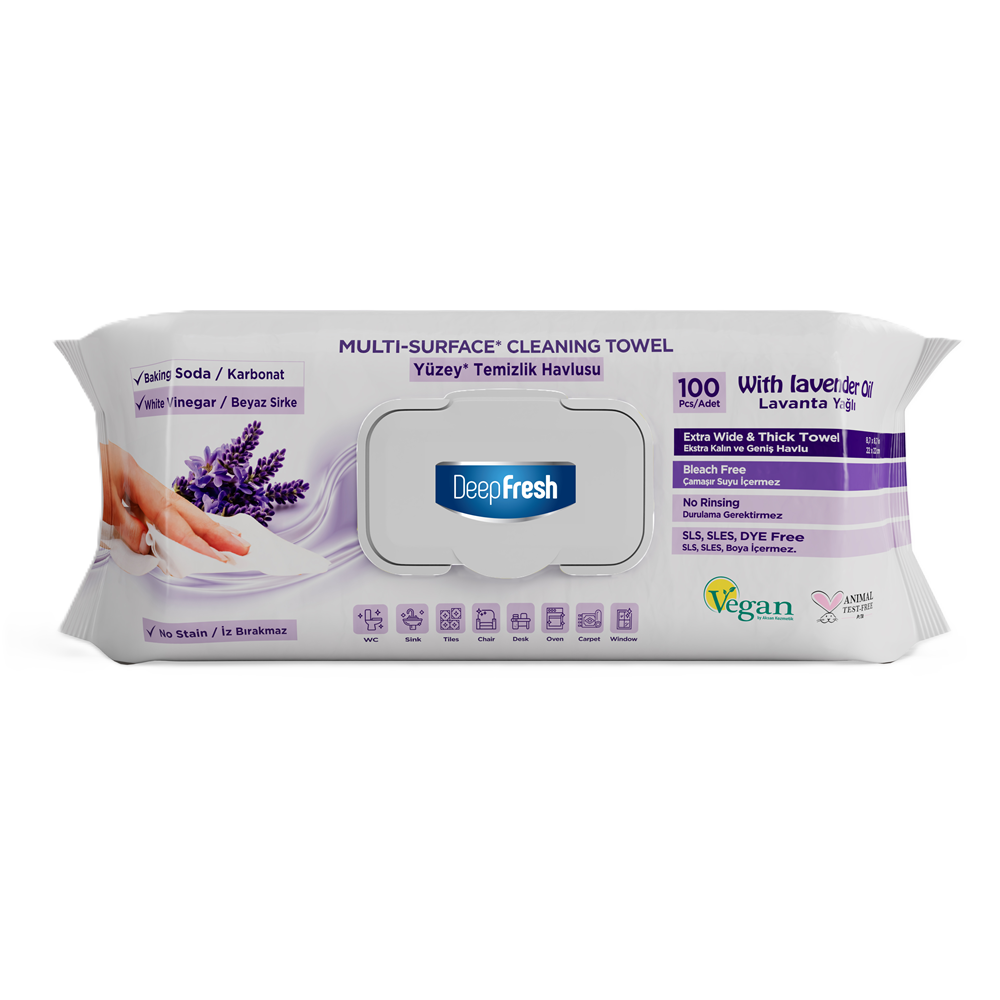 Servetele umede multisuprafete cu bicarbonat, Lavanda, 100 bucati, Deep Fresh