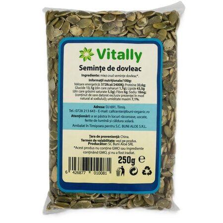 Seminte de dovleac decojite, 250 g, Vitally 719116
