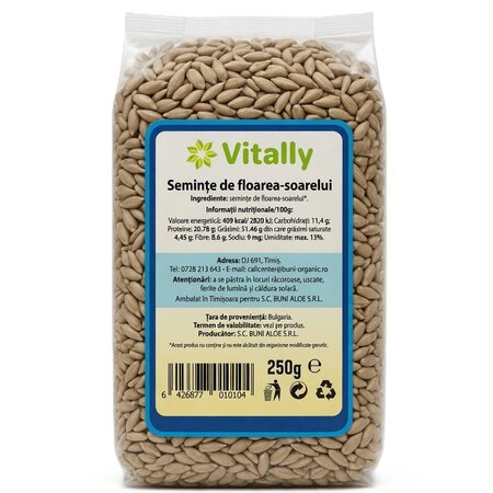 Seminte de floarea soarelui decojite, 250 g, Vitally 719139