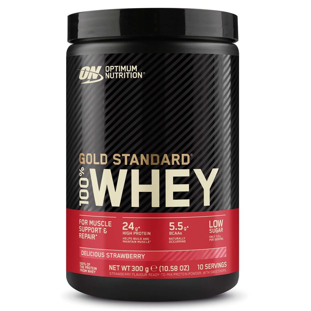 Pudra proteica din zer cu aroma de capsuni Whey Gold Standard, 310 g, Optimum Nutrition