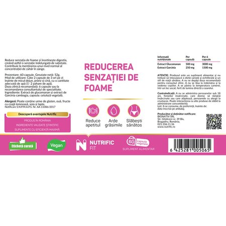 Reducerea senzatiei de foame, 60 capsule vegetale, Nutrific 719507