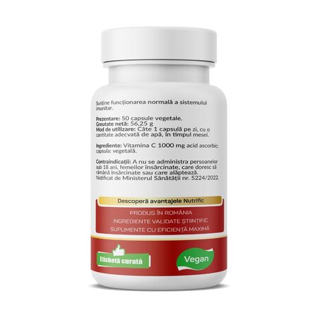 Vitamina C, 1000 mg, 50 capsule vegetale, Nutrific 719517