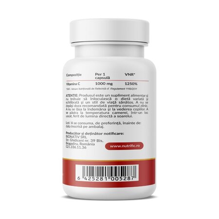Vitamina C, 1000 mg, 50 capsule vegetale, Nutrific 719518