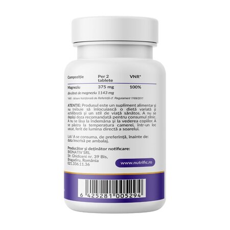Magneziu Citrat, 375 mg, 60 tablete, Nutrific 719587