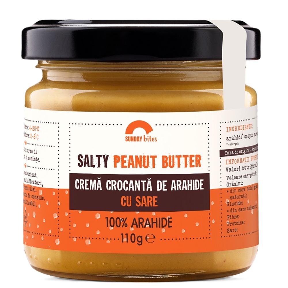 Crema crocanta de arahide cu sare Salty Peanut Butter, 110 g, Sunday Bites