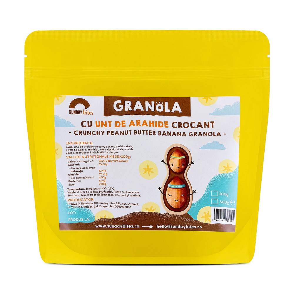 Granola cu unt de arahide si banane, 300 g, Sunday Bites