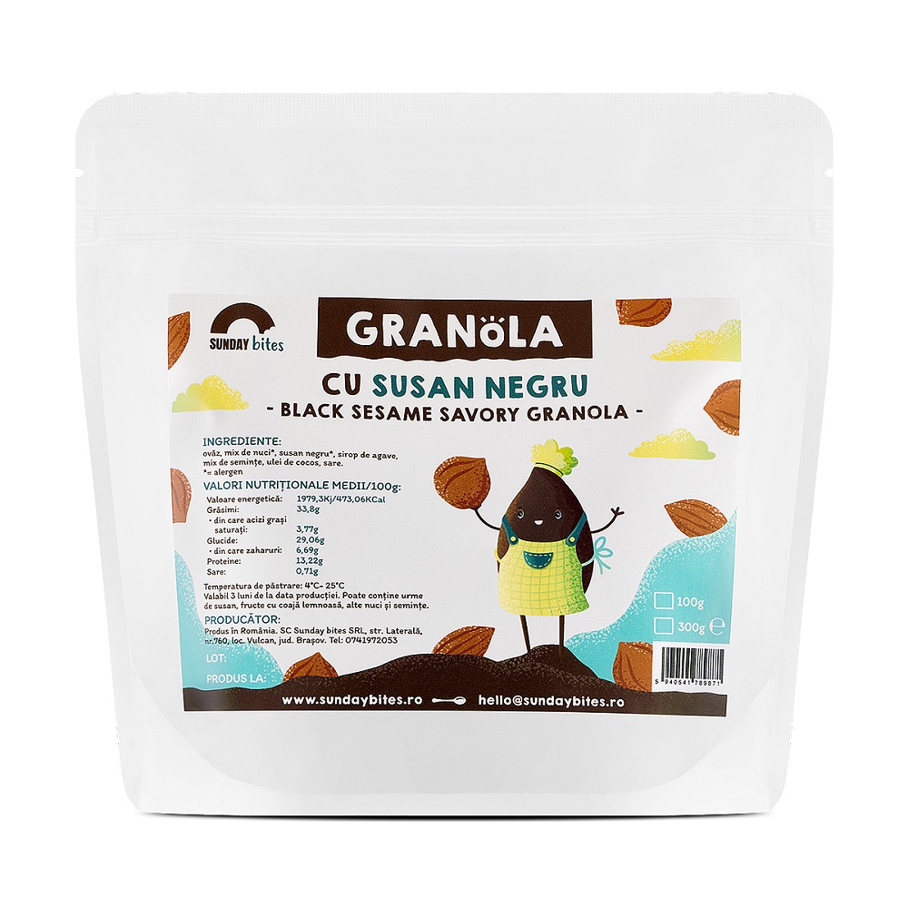 Granola cu susan negru, 300 g, Sunday Bites