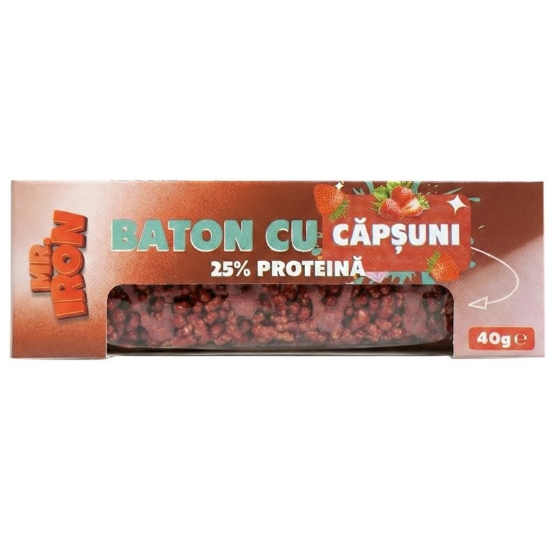 Baton crispy cu capsuni, 40 g, Mister Iron
