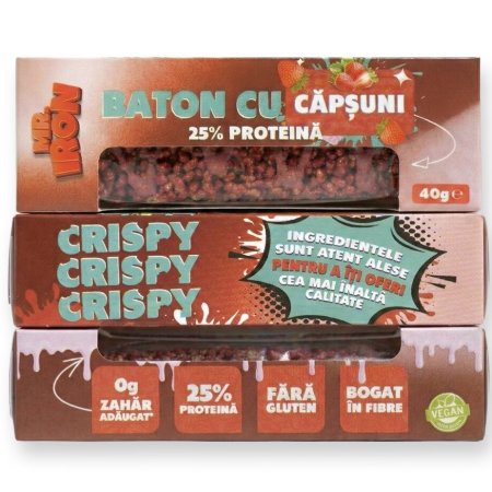 Baton crispy cu capsuni, 40 g, Mister Iron 720571