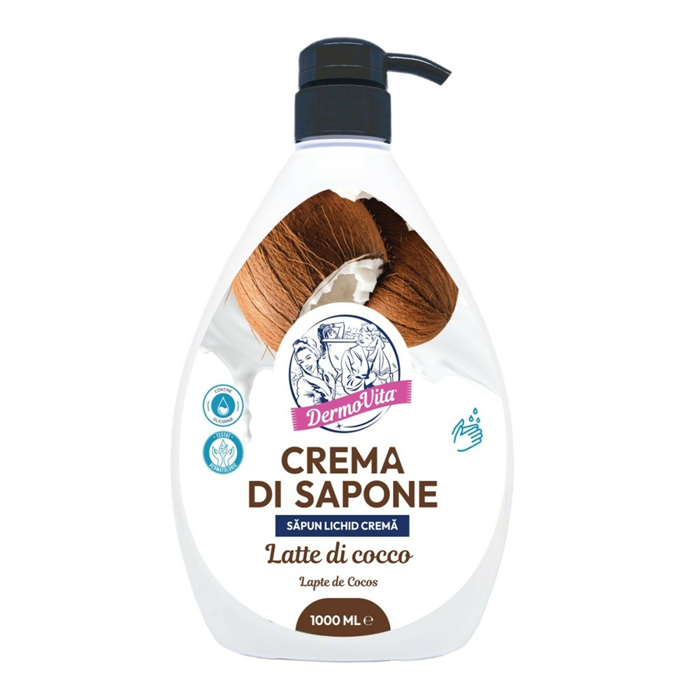 Sapun lichid crema cu lapte de cocos, 1000 ml, Dermovita