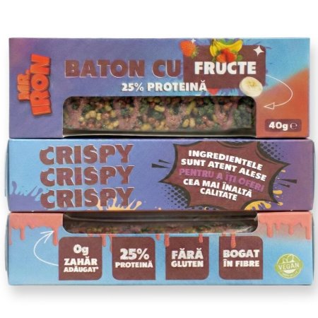 Baton crispy cu fructe, 40 g, Mister Iron 720601