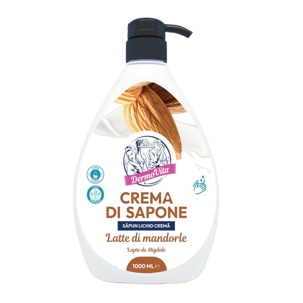Sapun lichid crema cu lapte de migdale, 1000 ml, Dermovita