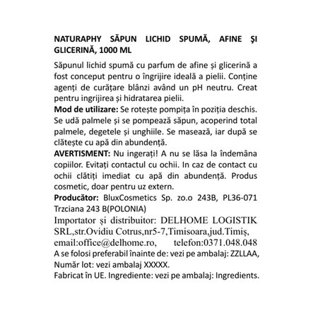 Sapun lichid spuma cu afine si glicerina, 1000 ml, Naturaphy 720954