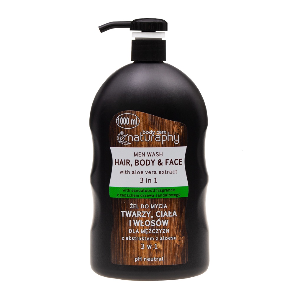 Gel de dus 3 in 1 pentru barbati cu lemn de santal, 1000 ml, Naturaphy