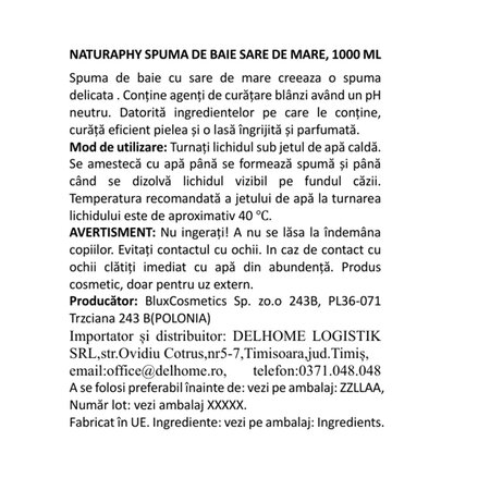 Spuma de baie cu sare de mare, 1000 ml, Naturaphy 720918