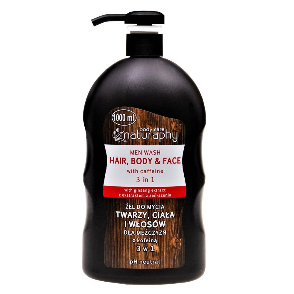 Gel de dus 3 in 1 pentru barbati cu cafeina, 1000 ml, Naturaphy