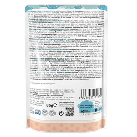 Hrana umeda cu ton pentru pisici Kitten Care, 85 g, Schesir 721212