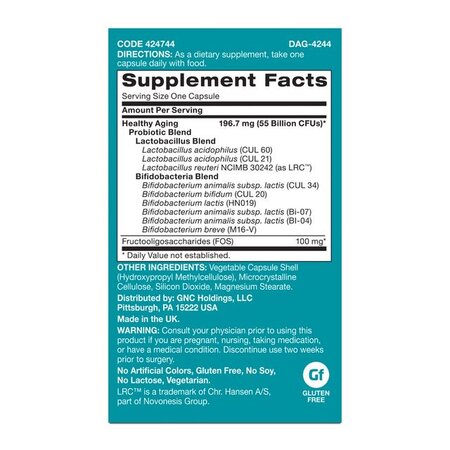 Probiotic pentru digestie, microbiom si longevitate, destinat adultilor peste 50 de ani,, 30 capsule, Gnc 721222