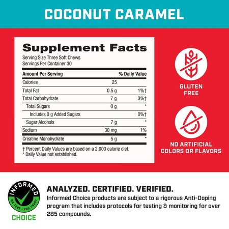Creatina monohidrata cu aroma de cocos si caramel, 90 caramele, Gnc 721297