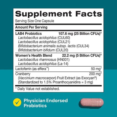 Probiotic pentru femei LAB4, 30 Miliarde UFC culturi vii cu Merisor si Lactoferrin, 30 capsule, Gnc 721366