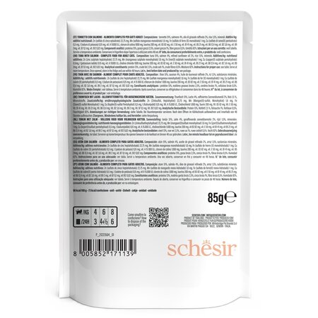 Hrana umeda cu ton si somon in jeleu pentru pisici Complete Nutrition, 85 g, Schesir 721408
