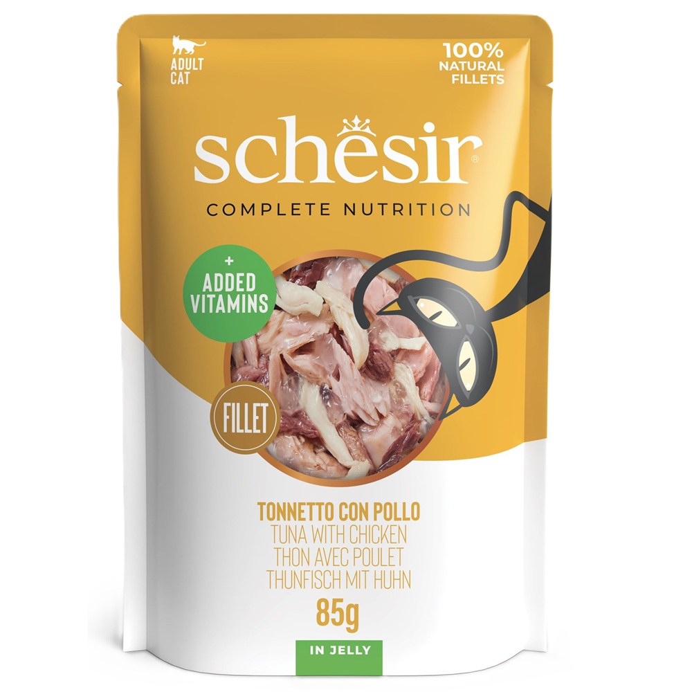 Hrana umeda cu ton si pui in jeleu pentru pisici Complete Nutrition, 85 g, Schesir