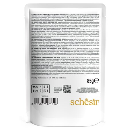 Hrana umeda cu ton si pui in jeleu pentru pisici Complete Nutrition, 85 g, Schesir 721419