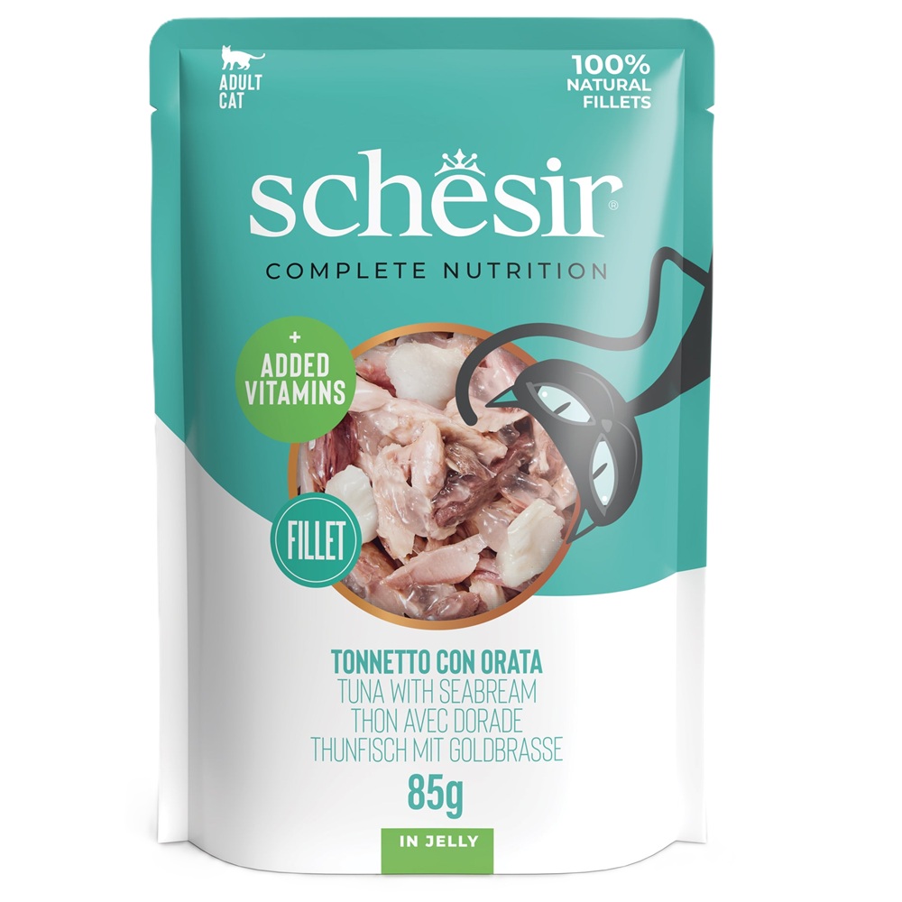 Hrana umeda cu ton si dorada in jeleu pentru pisici Complete Nutrition, 85 g, Schesir