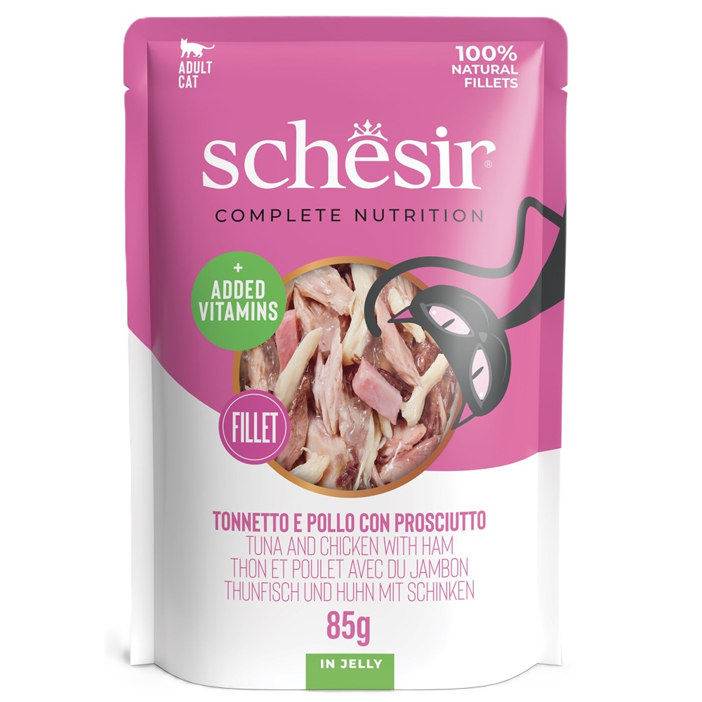 Hrana umeda cu ton, pui si sunca in jeleu Complete Nutrition, 85 g, Schesir