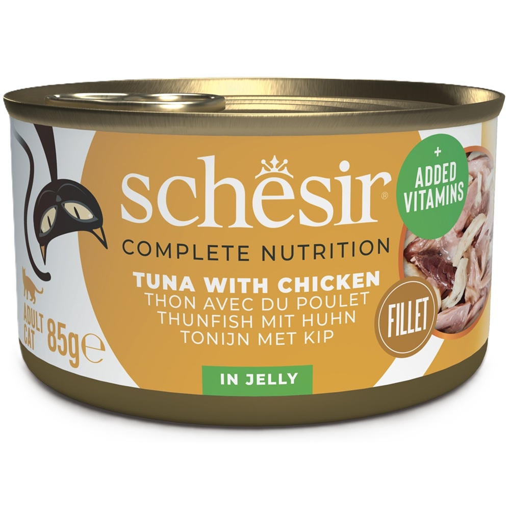 Hrana umeda cu ton si pui in jeleu pentru pisici Complete Nutrition, 85 g, Schesir