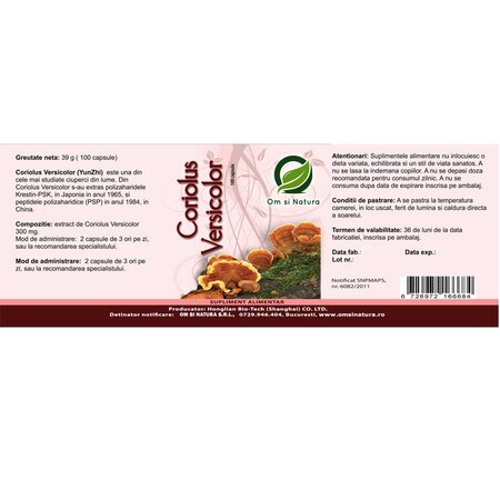 Coriolus versicolor, 100 capsule, Om si Natura 721671