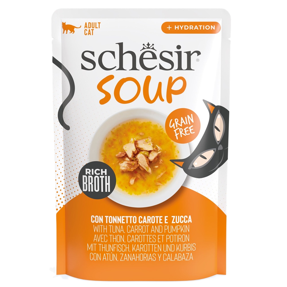 Hrana umeda cu ton si dovleac in supa pentru pisici Soup, 40 g, Schesir