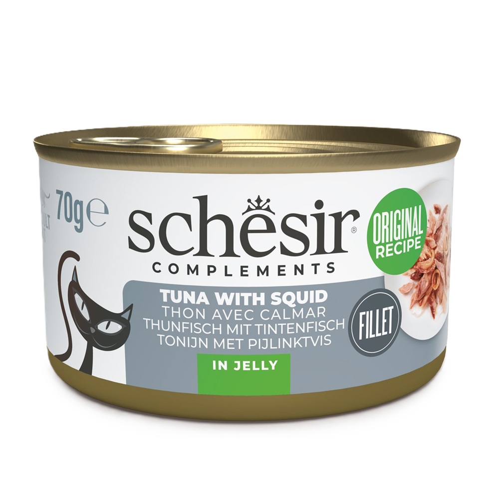Hrana umeda cu ton si calamar in jeleu pentru pisici Complements, 70 g, Schesir