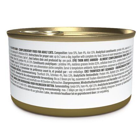 Hrana umeda cu ton si sunca in supa pentru pisici Complements, 70 g, Schesir 721820