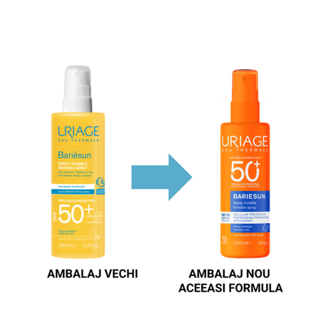 Spray invizibil cu protectie solara  SPF50+ fara parfum Bariesun, 200 ml, Uriage 721837