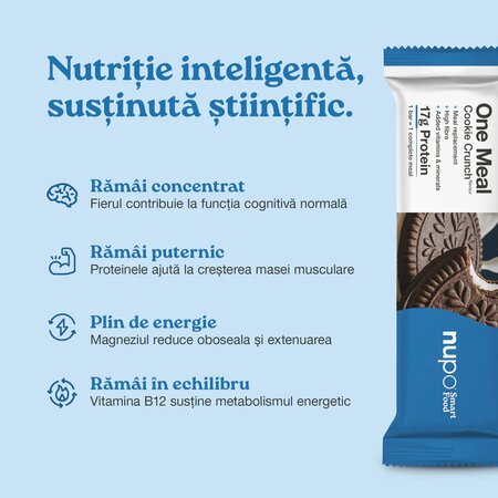 Baton cu aroma de cookie crunch One Meal, 60 g, Nupo 724409