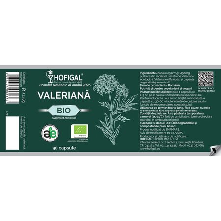 Valeriana BIO, 90 capsule, Hofigal 722122