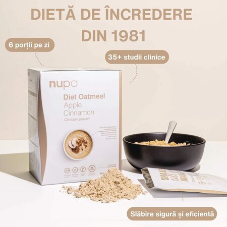 Fulgi de ovaz cu mere si scortisoara Diet Oatmeal, 12 plicuri x 32 g, Nupo 724381