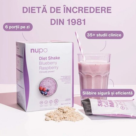 Shake cu afine si zmeura Diet Shake, 12 plicuri x 32 g, Nupo 724359
