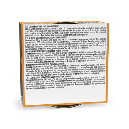 Hrana umeda cu pui si aloe in jeleu pentru caini, 150 g, Schesir 722403