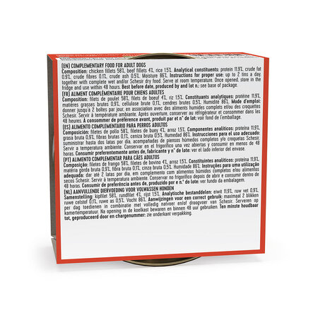 Hrana umeda cu pui si vita in jeleu pentru caini, 150 g, Schesir 722430