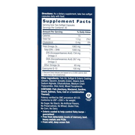 Ulei de peste si Coenzima Q-10 Triple Strenght, 60 capsule, GNC 722839