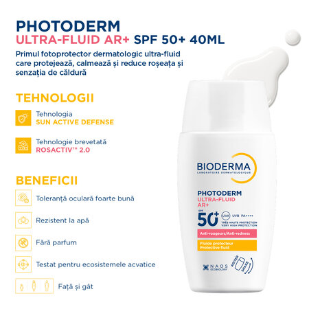 Fluid cu protective solara SPF50+ Photoderm Ultra AR+, 40 ml, Bioderma 723026