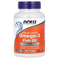 Ulei de peste Omega-3, 1000 mg, 100 gelule moi, Now Foods